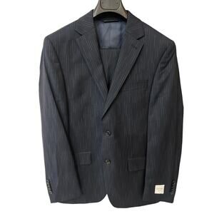 Spurr New York Mens Designer 2Pc Suit Modern Stripe Ozone Sz 40S / 34W MSRP $380